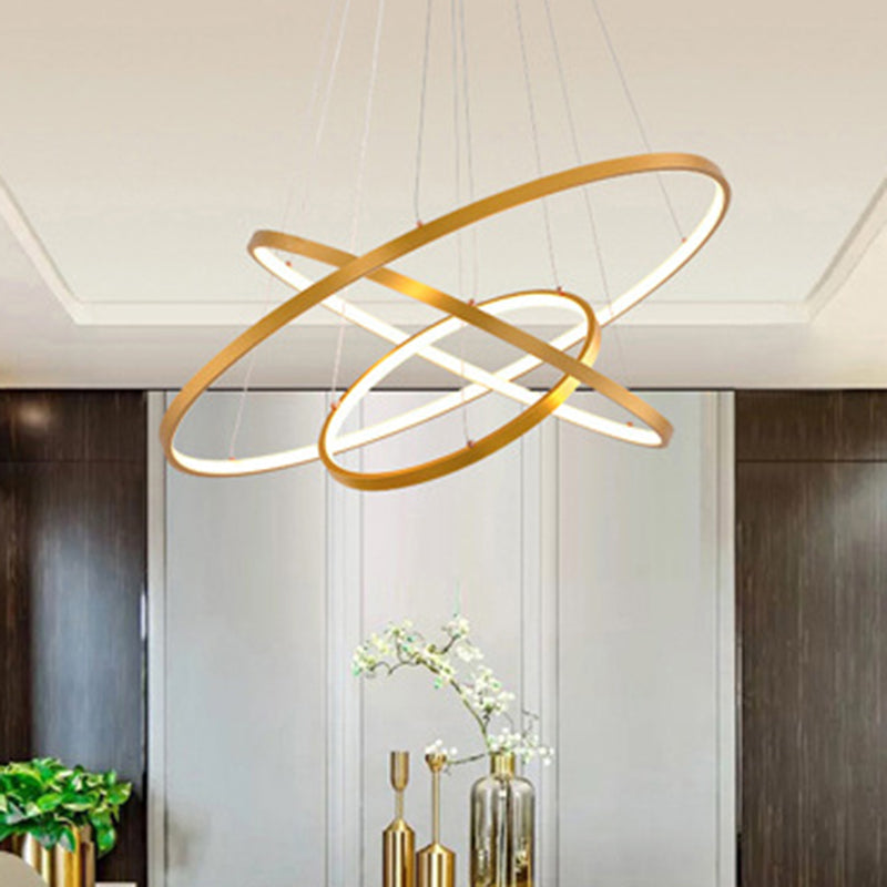 Gold Three Rings Hanging Chandelier Simplicity LED Metal Suspension Pendant Light