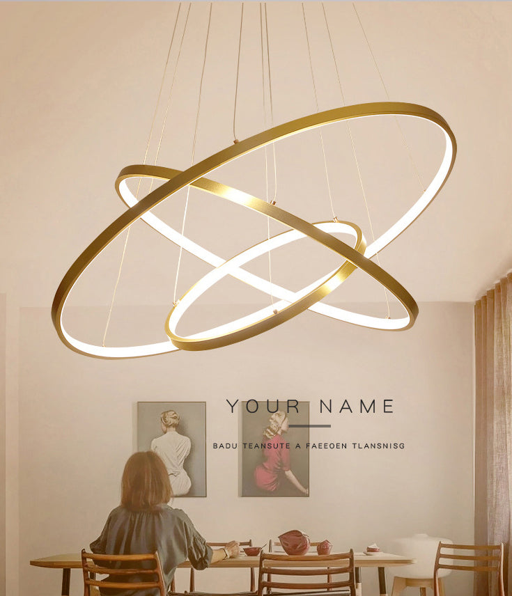 Gold Three Rings Hanging Chandelier Simplicity LED Metal Suspension Pendant Light