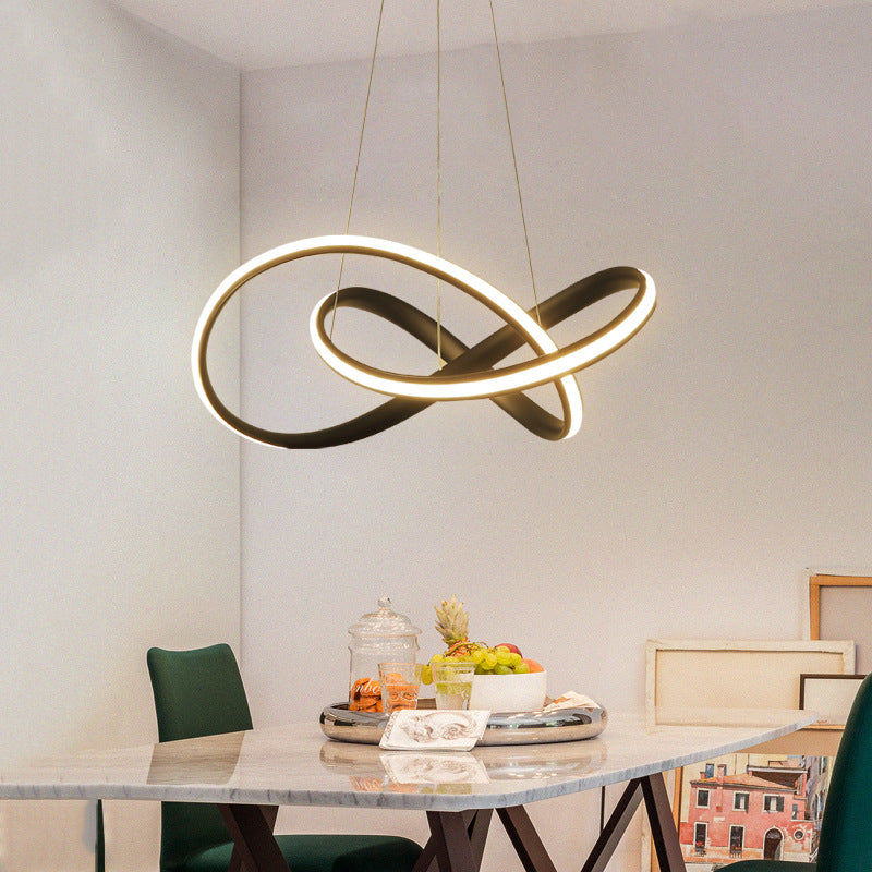 Twisted Dinning Room Pendant Light Fixture Metal LED Modern Style Pendant Chandelier in Black