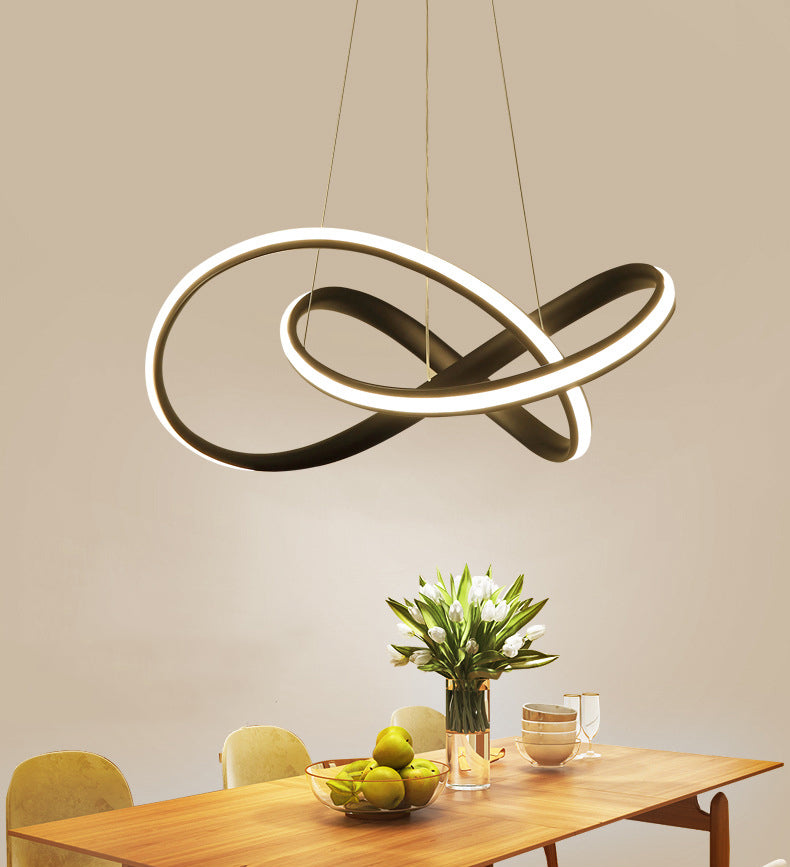 Twisted Dinning Room Pendant Light Fixture Metal LED Modern Style Pendant Chandelier in Black