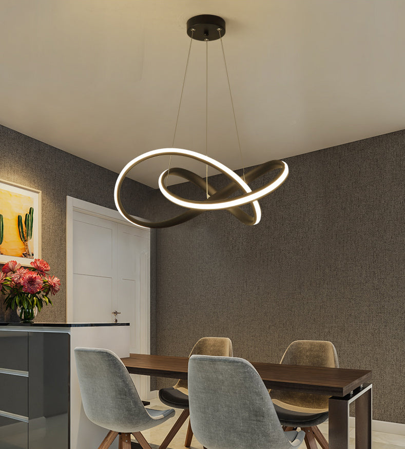 Twisted Dinning Room Pendant Light Fixture Metal LED Modern Style Pendant Chandelier in Black