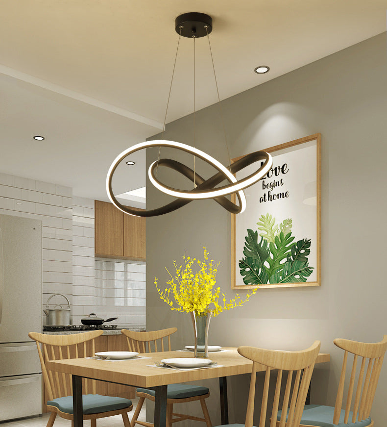 Twisted Dinning Room Pendant Light Fixture Metal LED Modern Style Pendant Chandelier in Black