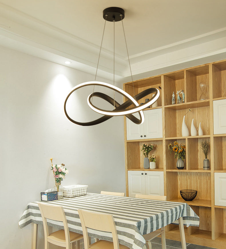 Twisted Dinning Room Pendant Light Fixture Metal LED Modern Style Pendant Chandelier in Black