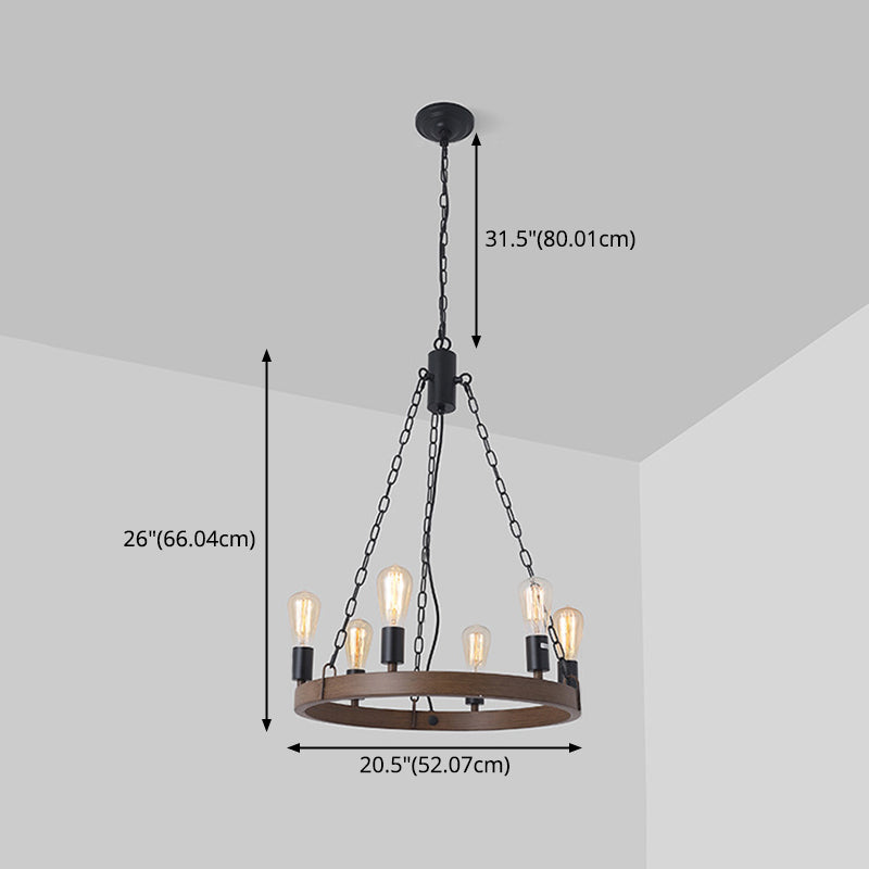 Pendante suspendu en bois antique industriel 6 LIGHTES PLUS LUMIRES POUR BAR