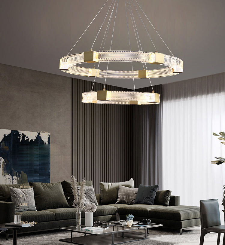 Modern Gold Tiered Chandelier Light Fixtures Metal LED Hanging Lamp for Living Room