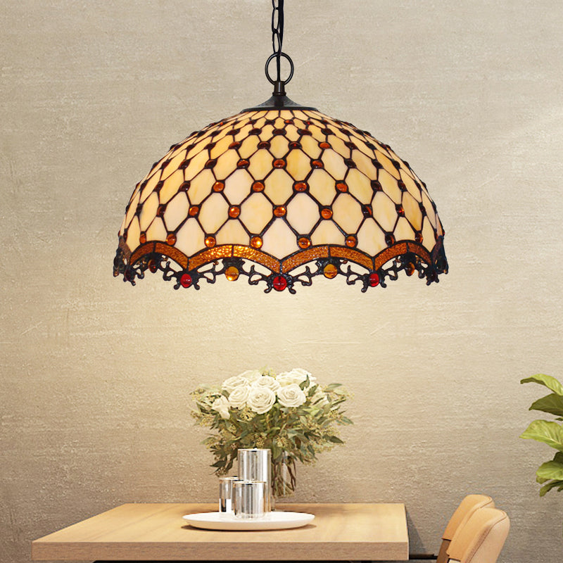 Beige gebrandschilderd glazen plafondlamp geschulpt 1 licht mediterrane ophanging hanglamp voor keuken