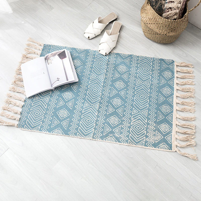 Tapis bohème beige coton de motif ethnique tapis intérieur fringe pour décoration de la maison