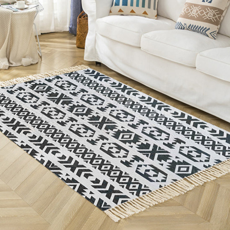 Black Bohemian Carpet Polyester Americana Print Rug Area Responne Fringe Area For Bedroom