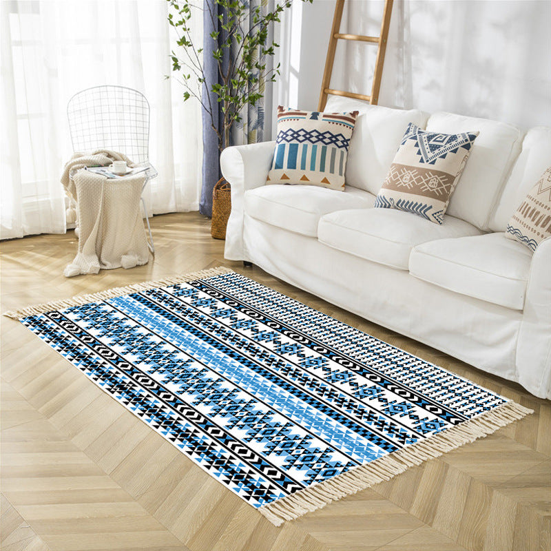 Black Bohemian Carpet Polyester Americana Print Rug Area Responne Fringe Area For Bedroom