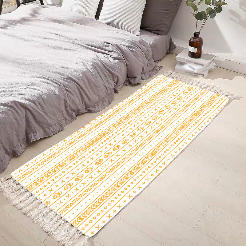 Black Bohemian Carpet Polyester Americana Print Rug Area Responne Fringe Area For Bedroom