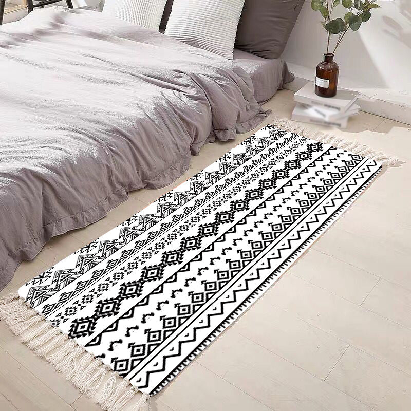 Black Bohemian Carpet Polyester Americana Print Rug Area Responne Fringe Area For Bedroom