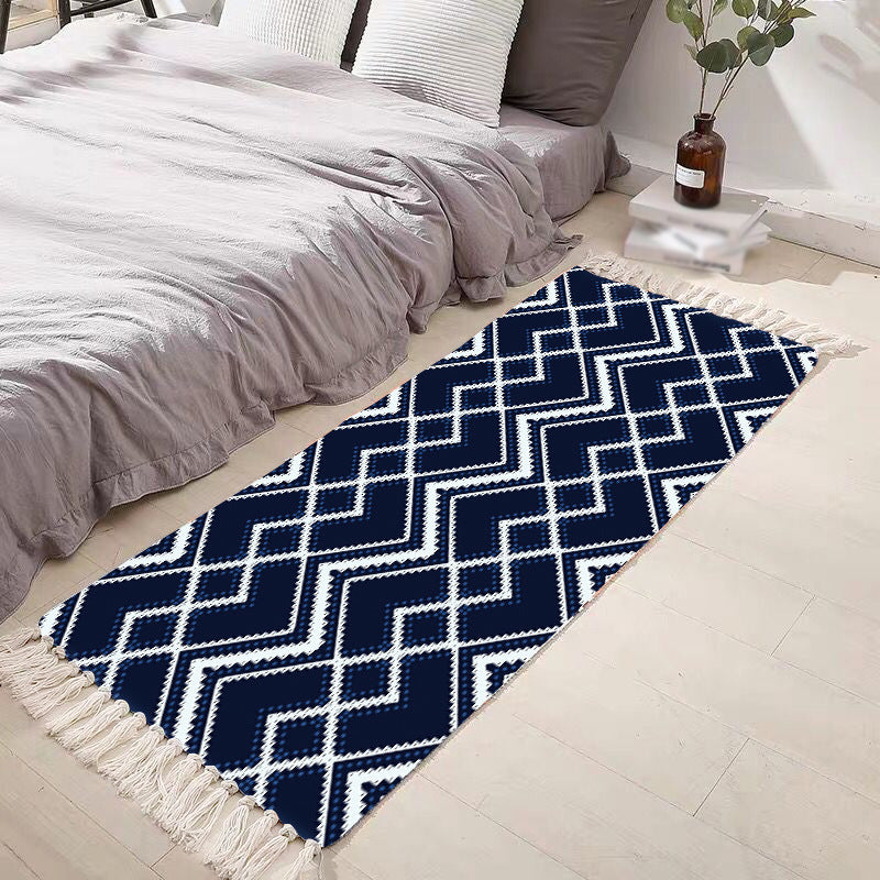 Stylish Beige Bohemian Area Rug Polyester Americana Pattern Carpet Fringe Indoor Rug for Living Room