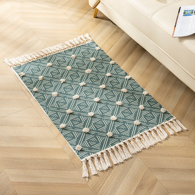 Green Americana Pattern Area Rug Polyester Bohemian Carpet Fringe Indoor Rug for Home Decor