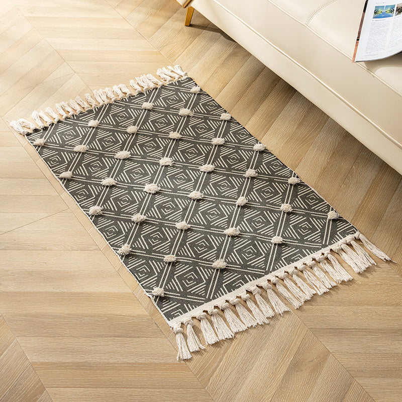 Alfombra de área de patrón americana verde poliéster alfombra bohemia alfombra franja interior para decoración del hogar