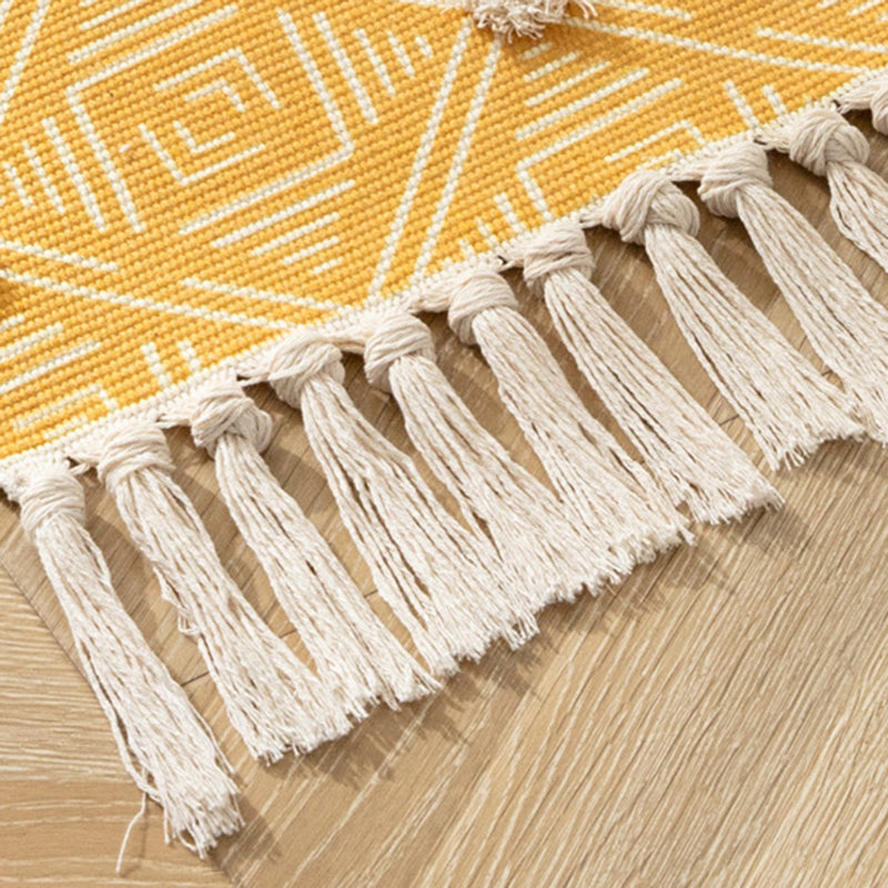 Green Americana Pattern Area Rug Polyester Bohemian Carpet Fringe Indoor Rug for Home Decor