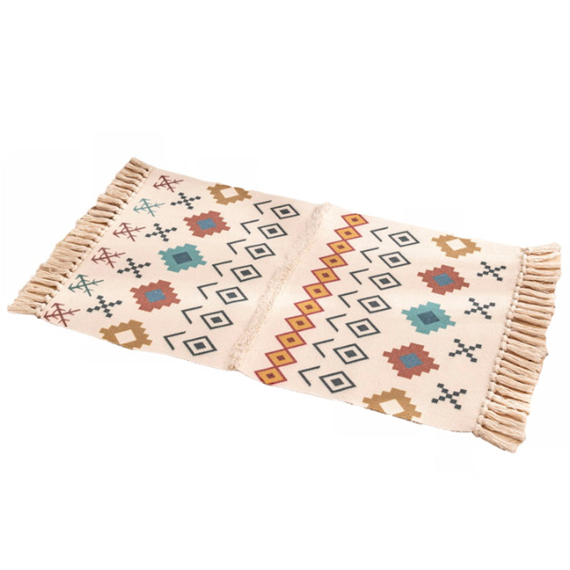 Fancy Beige Bohemian Carpet Polyester AmericanA Pattern Area tappeto Fringe Tappeto per decorazione per la casa