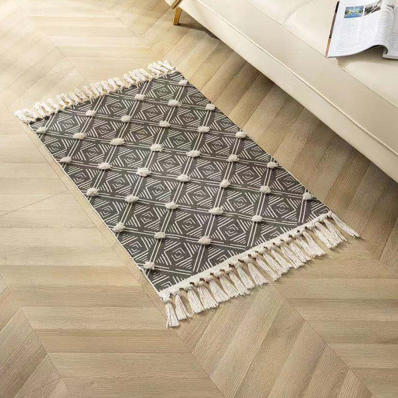 Fancy Beige Bohemian Carpet Polyester Americana Pattern Area Rug Fringe Rug for Home Decoration