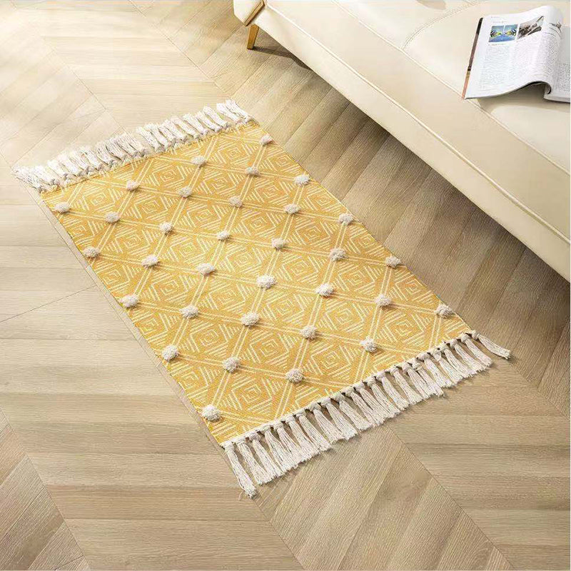 Fancy Beige Bohemian Carpet Polyester Americana Pattern Area Rug Fringe Rug for Home Decoration
