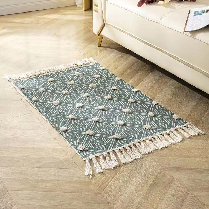 Fancy Beige Bohemian Carpet Polyester Americana Pattern Area Rug Fringe Rug for Home Decoration