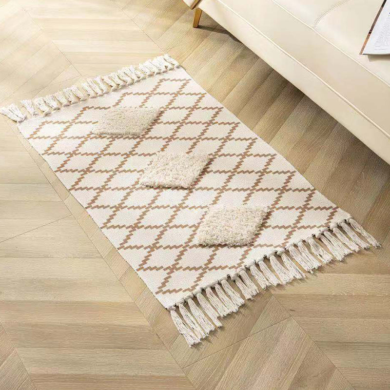 Fancy Beige Bohemian Carpet Polyester AmericanA Pattern Area tappeto Fringe Tappeto per decorazione per la casa