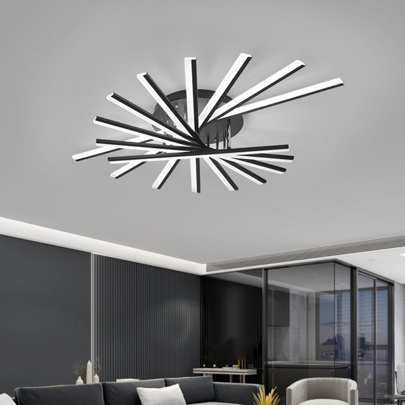 Aluminum Living  Room LED Flush Ceiling Lights Linear Modern Black Flush Mount