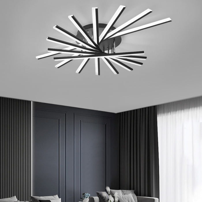 Aluminum Living  Room LED Flush Ceiling Lights Linear Modern Black Flush Mount