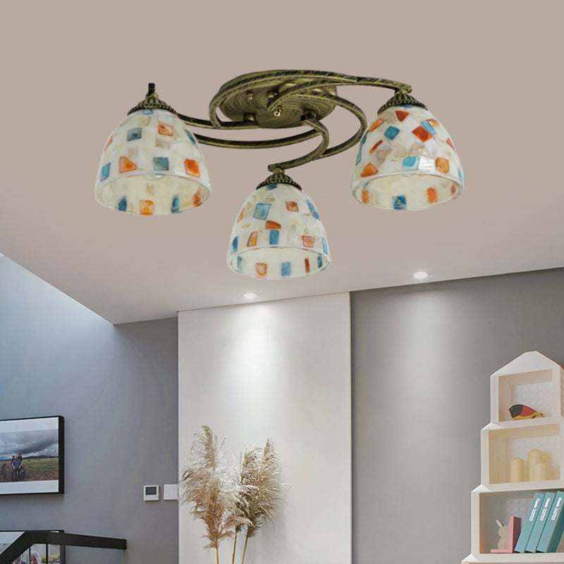 Dome Ceiling Mounted Light Tiffany Shell 3/9/11 Lights White Semi Flush Mount Lighting for Living Room