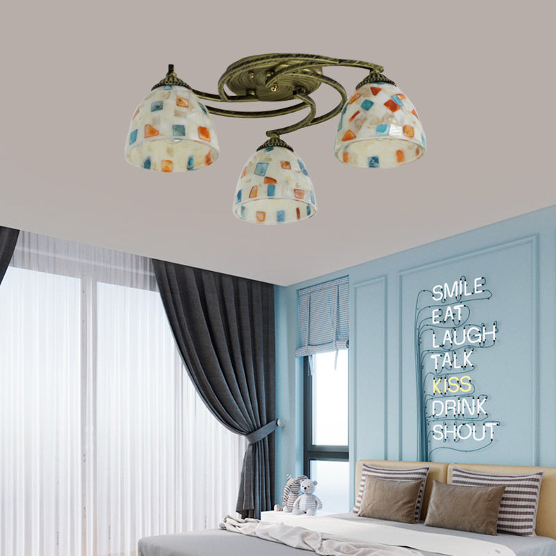 Dome Ceiling Mounted Light Tiffany Shell 3/9/11 Lights White Semi Flush Mount Lighting for Living Room