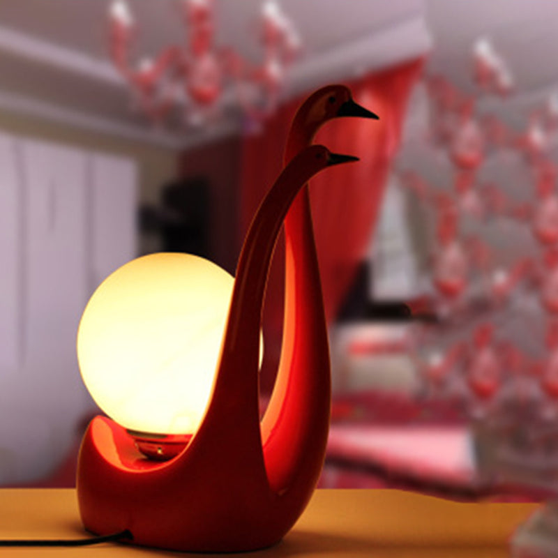 Swan Shaped Wedding Room Nightstand Lamp Opaline Glass 1-Light Modern Table Light