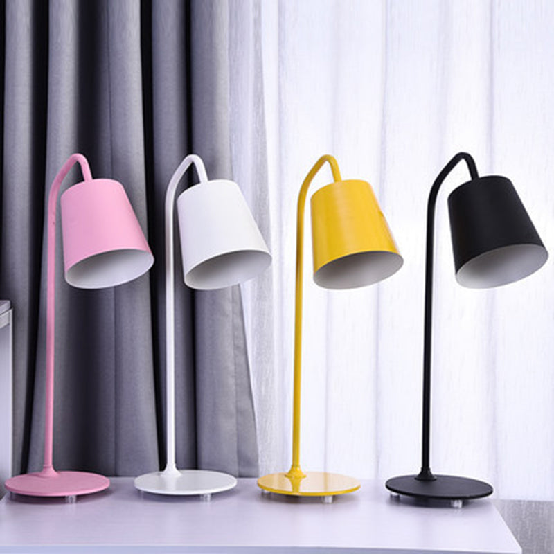 Gooseneck Bedroom Table Lamp Metal 1 Bulb Macaron Style Night Light with Tapered Shade