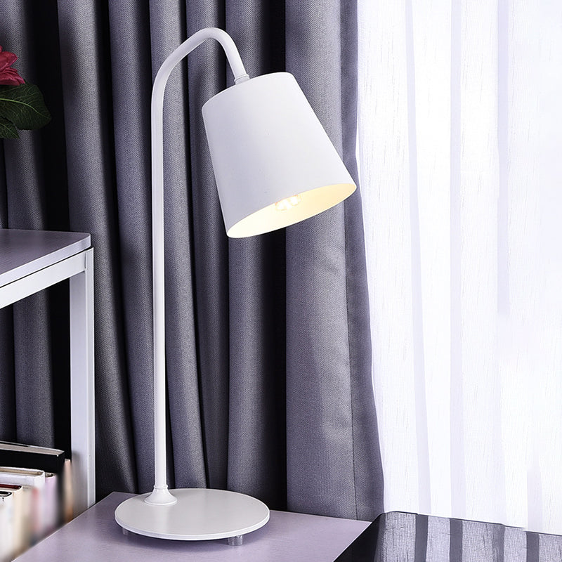 Gooseneck Bedroom Table Lamp Metal 1 Bulb Macaron Style Night Light with Tapered Shade