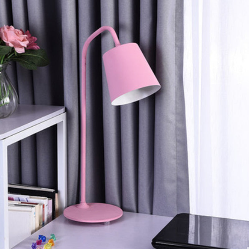 Gooseneck Bedroom Table Lamp Metal 1 Bulb Macaron Style Night Light with Tapered Shade