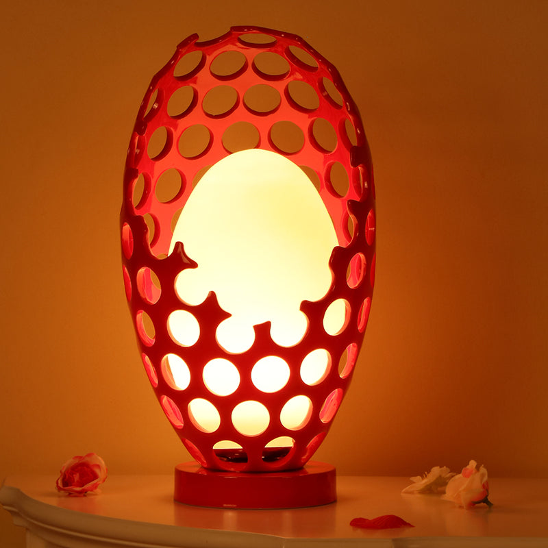 Egg Shaped Nightstand Lamp Art Decor White Glass 1-Light Bedroom Table Light