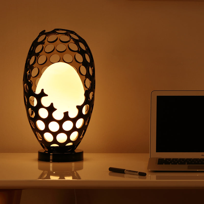 Egg Shaped Nightstand Lamp Art Decor White Glass 1-Light Bedroom Table Light