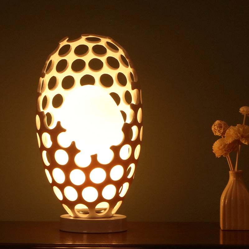 Egg Shaped Nightstand Lamp Art Decor White Glass 1-Light Bedroom Table Light