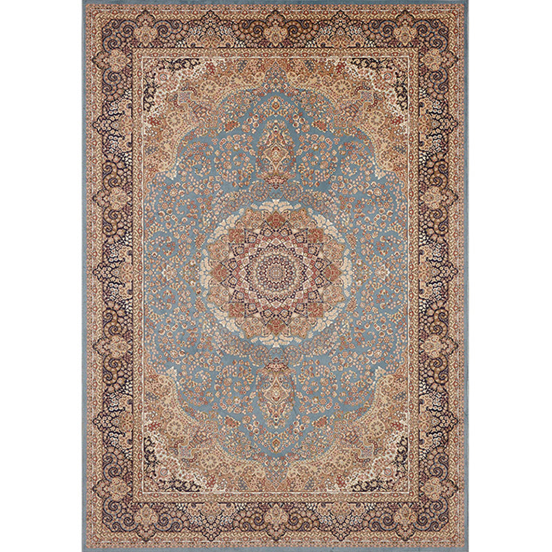 Red Tone Floral Print Rug Polyester Antique Carpet Non-Slip Backing Indoor Rug for Home Decoration