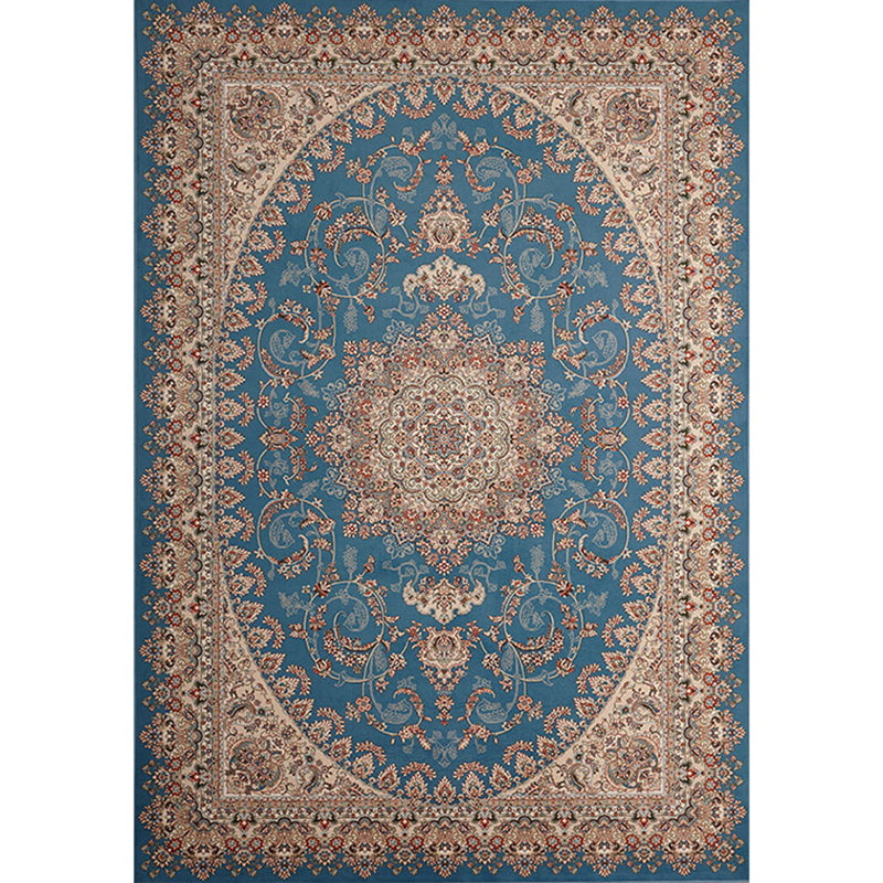 Red Tone Floral Print Rug Polyester Antique Carpet Non-Slip Backing Indoor Rug for Home Decoration