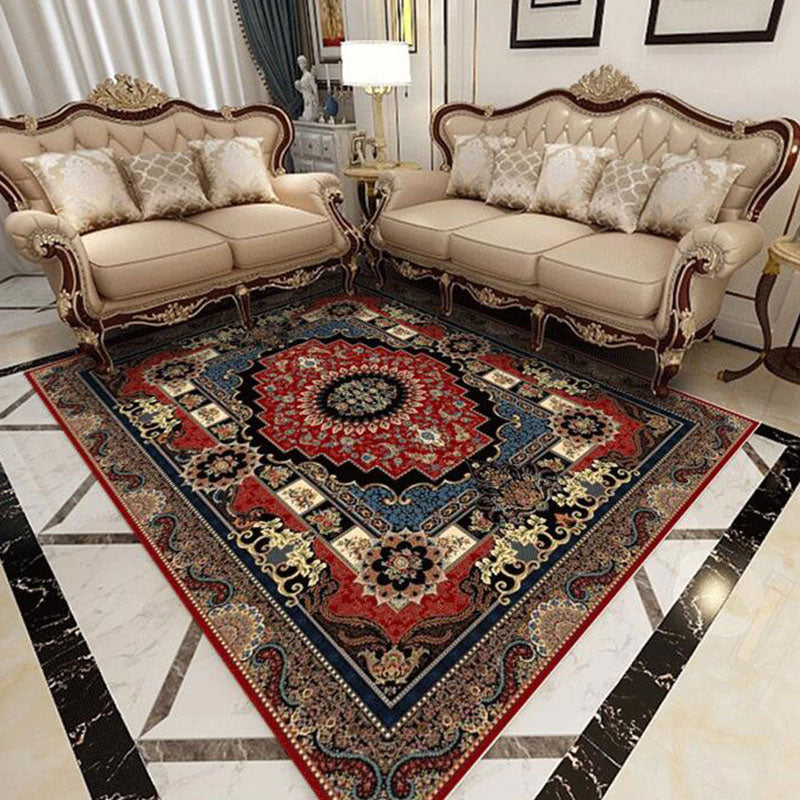 Multicolor Moroccan Indoor Rug Polyester Floral Print Carpet Easy Care Rug for Home Decoration