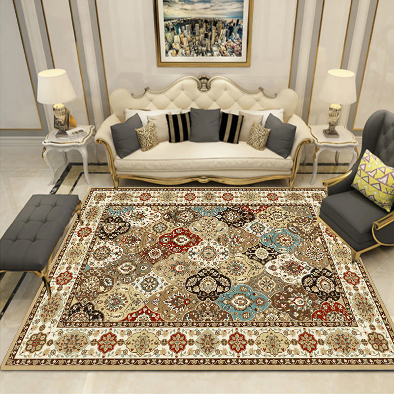 Multicolor Moroccan Indoor Rug Polyester Floral Print Carpet Easy Care Rug for Home Decoration