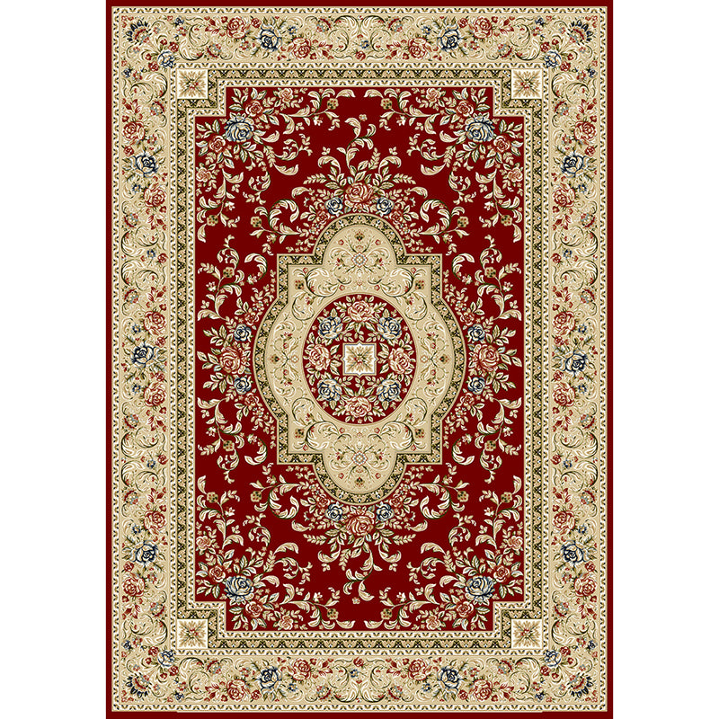 Red Tone Traditional Carpet Polyester Concentric Circles Indoor Rug Easy Care Carpet for Living Room