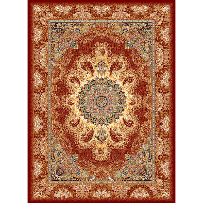 Red Tone Traditional Carpet Polyester Concentric Circles Indoor Rug Easy Care Carpet for Living Room