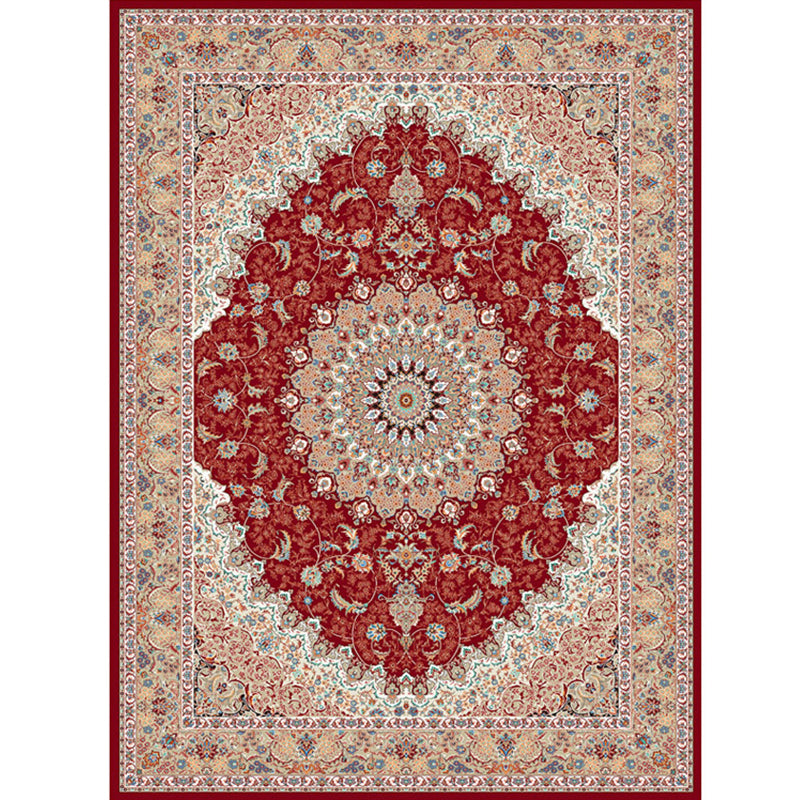 Red Tone Traditional Carpet Polyester Concentric Circles Indoor Rug Easy Care Carpet for Living Room