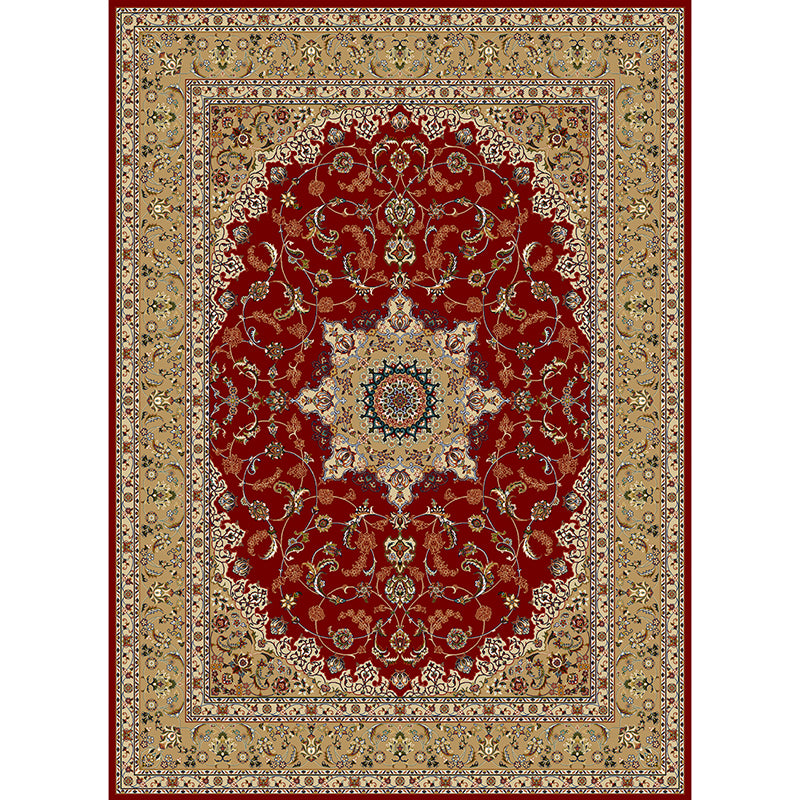 Red Tone Traditional Carpet Polyester Concentric Circles Indoor Rug Easy Care Carpet for Living Room