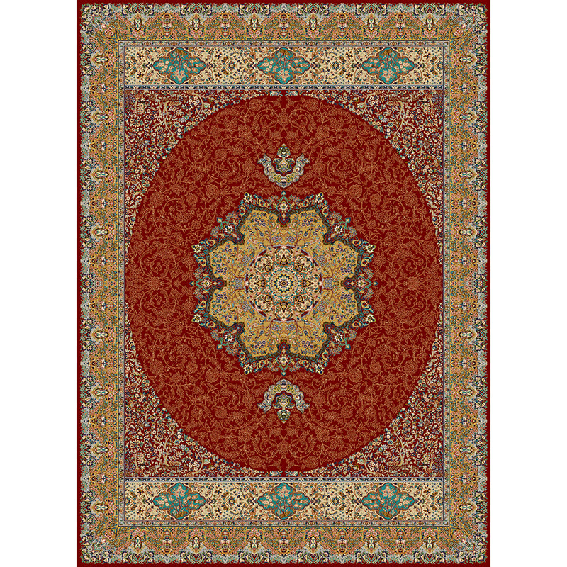 Red Tone Traditional Carpet Polyester Concentric Circles Indoor Rug Easy Care Carpet for Living Room