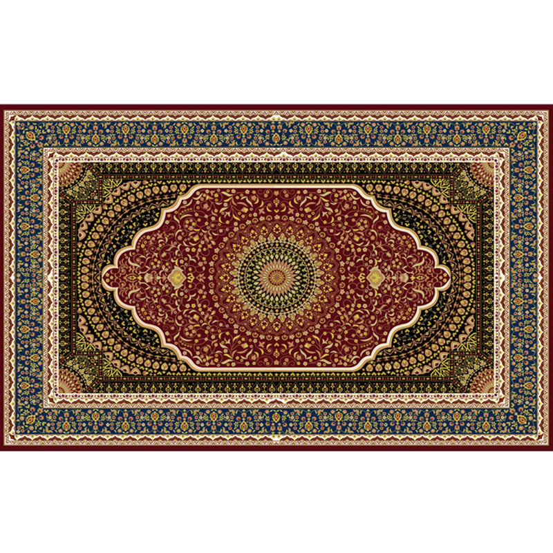 Dark Color Classical Indoor Rug Polyester Floral Print Carpet Anti-Slip Backing Rug for Home Decor