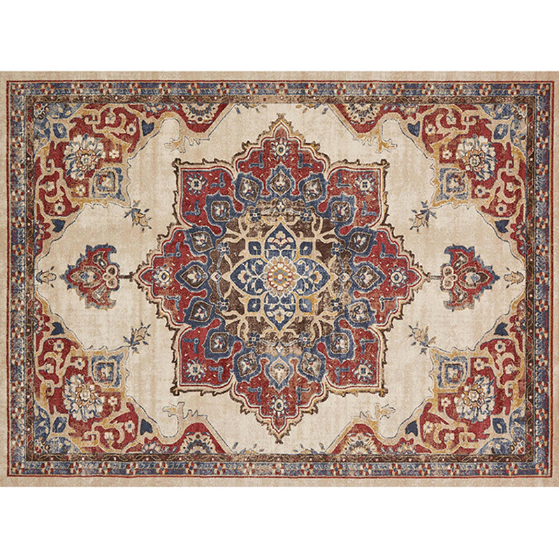 Retro Symmetrical Pattern Carpet Multicolor Polyester Rug Stain Resistant Carpet for Living Room