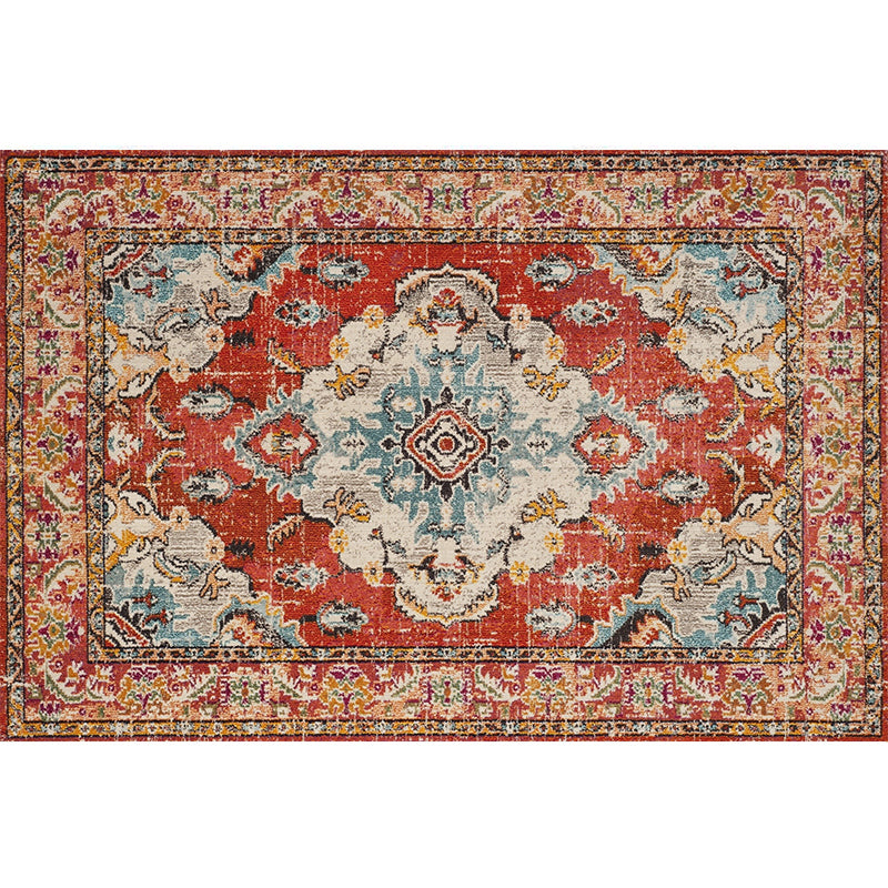 Retro Symmetrical Pattern Carpet Multicolor Polyester Rug Stain Resistant Carpet for Living Room