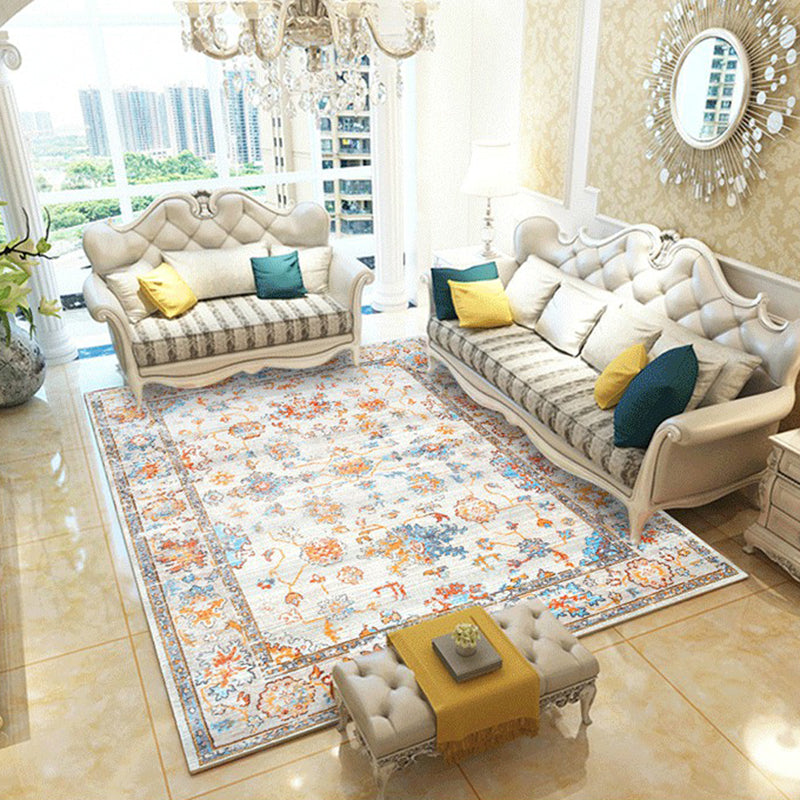 Shabby Chic Floral Printed Rug Color Mixed Polyester Area Carpet Non-Slip Backing Rug for Home Decor