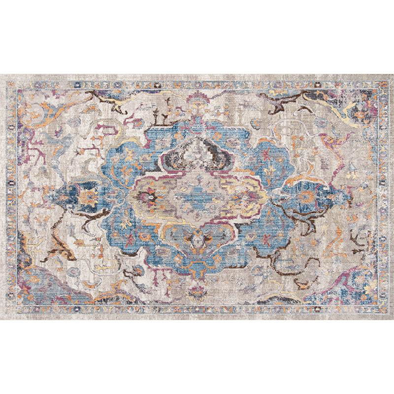 Multicolor Ethnic Print Rug Polyester Carpet Nostalgia Anti-Slip Backing Indoor Rug for Living Room