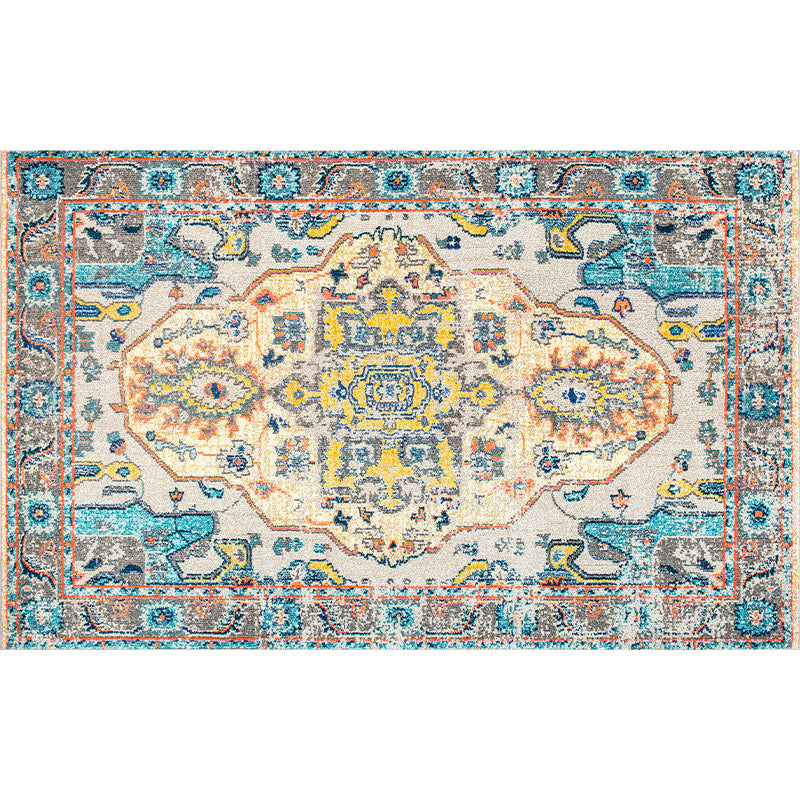 Multicolor Ethnic Print Rug Polyester Carpet Nostalgia Anti-Slip Backing Indoor Rug for Living Room